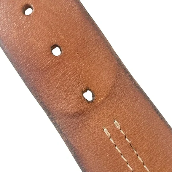 Wide Brown Leather Belt Oval Buckle 90s Size S/M - Picture 12 of 17